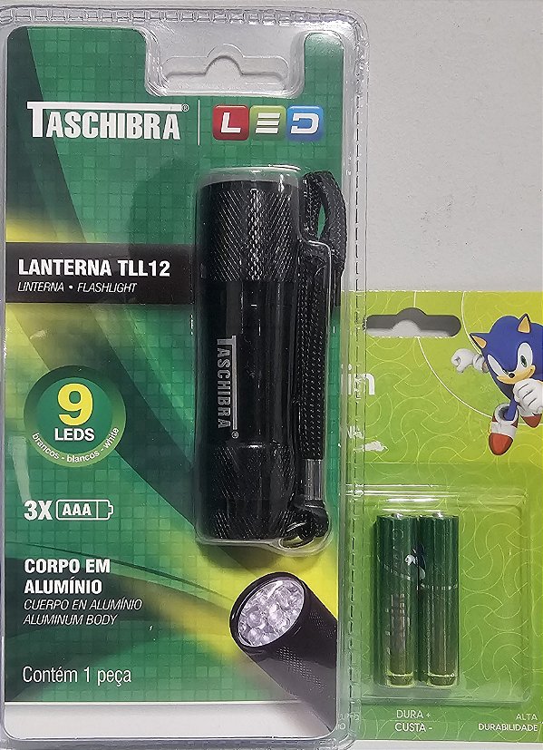Kit Lanterna 9 Leds Preta Taschibra Tll12 C/ 3pilhas AAA