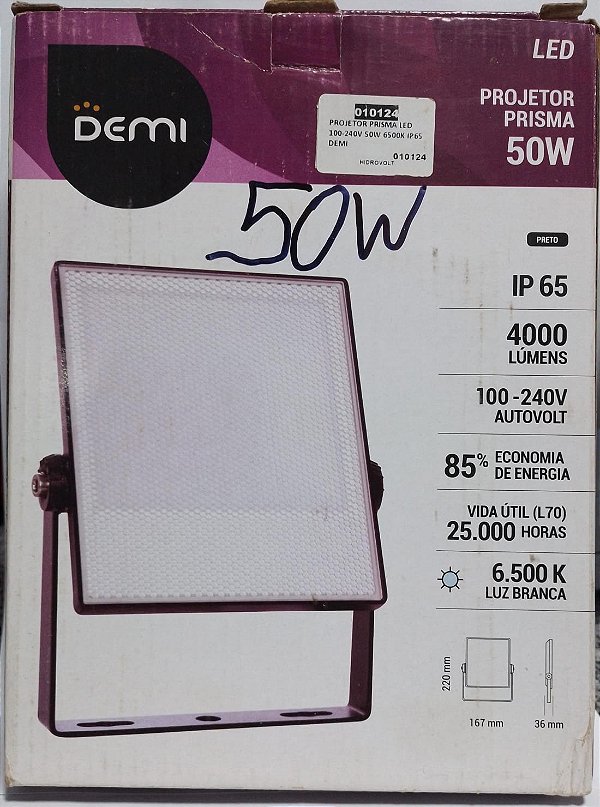Refletor Projetor Led Prisma Alum 50W 6500k Biv Ip65 Demi