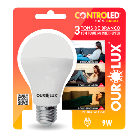 Lampada Controled 3 Tons Branca 9w 6.5k+4k+2.7k Ourolux