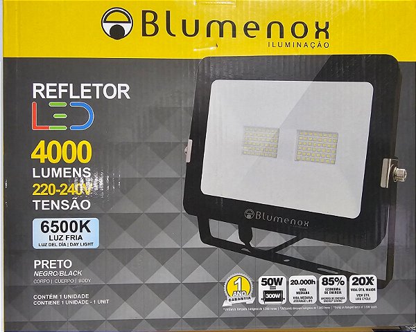 Refletor Holofote Led 50W 6500K 220V IP65 Pto Blumenox