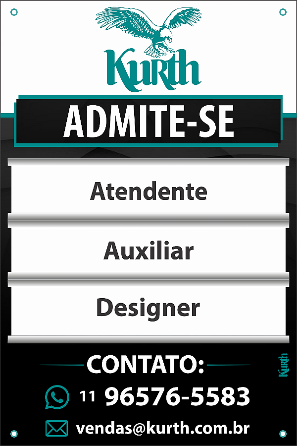 Placa de Vagas Admssional em Chapa Plástica (PS) 40x60 cm Personalizada - com 3 Cargos em PS