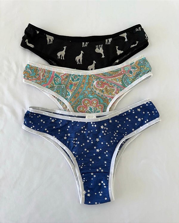 Kit 3 Calcinhas Tanga Modal Linha Conforto