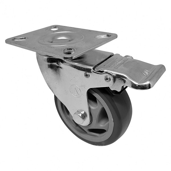 RODÍZIO GIRATÓRIO FREIO PVC CINZA REFORÇADO MÓVEIS 4" 100MM