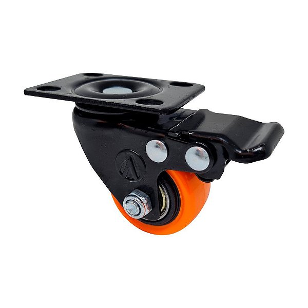 RODÍZIO GIRATÓRIO FREIO PVC LARANJA REFORÇADO MÓVEIS 3" 75MM