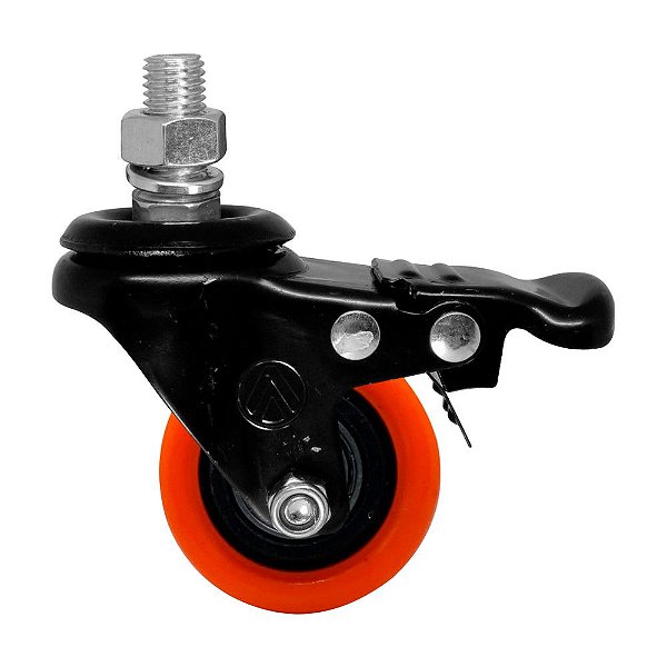 RODÍZIO GIRATÓRIO ROSCA FREIO PVC LARANJA REFORÇADO 3" 75MM