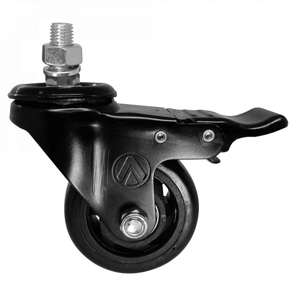 RODÍZIO GIRATÓRIO ROSCA FREIO PVC PRETO REFORÇADO 3" 75MM