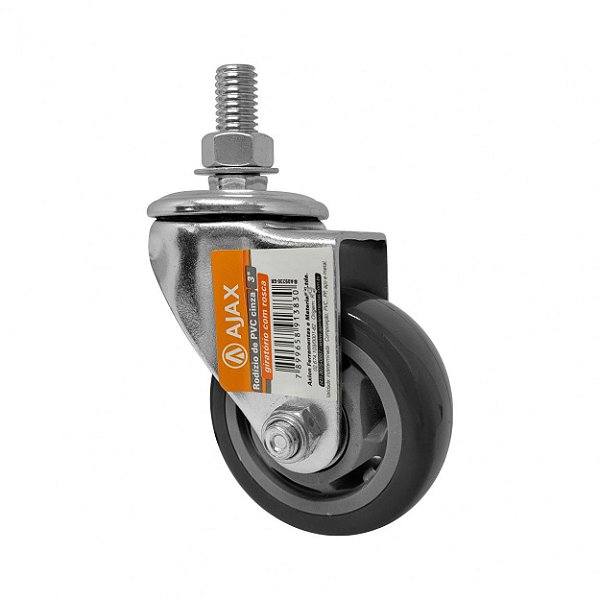 RODÍZIO GIRATÓRIO ROSCA PVC CINZA REFORÇADO MÓVEIS 3" 75MM