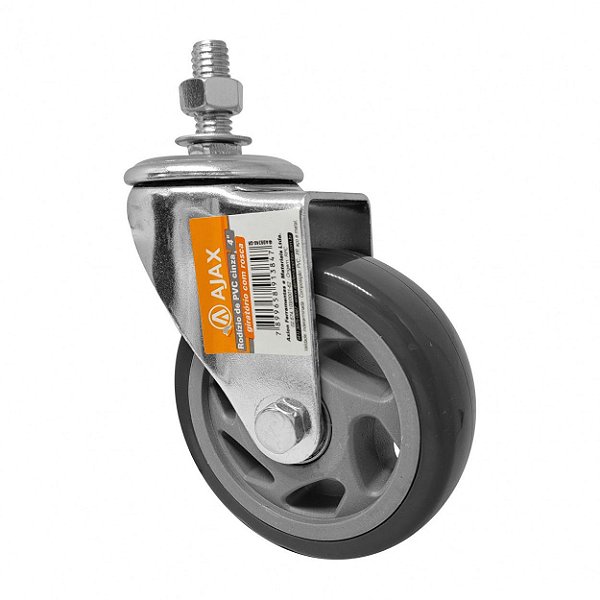RODÍZIO GIRATÓRIO ROSCA PVC CINZA REFORÇADO MÓVEIS 4" 100MM