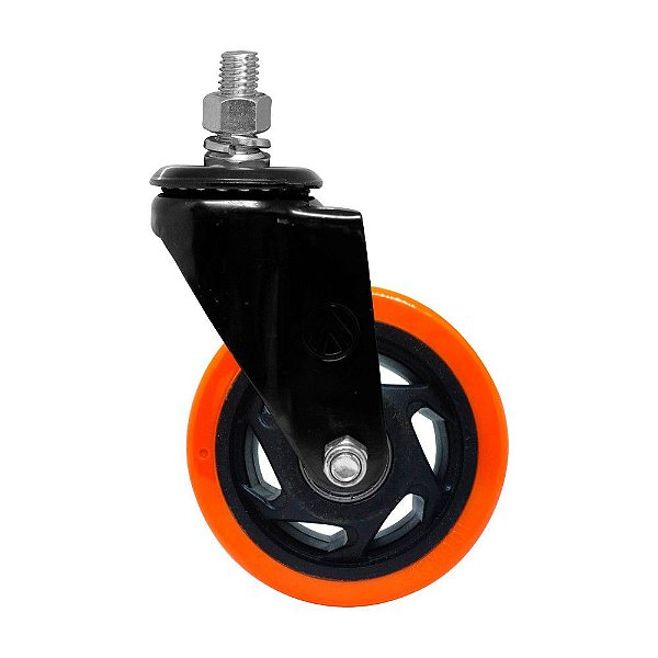 RODÍZIO GIRATÓRIO ROSCA PVC LARANJA REFORÇADO MÓVEIS 4"