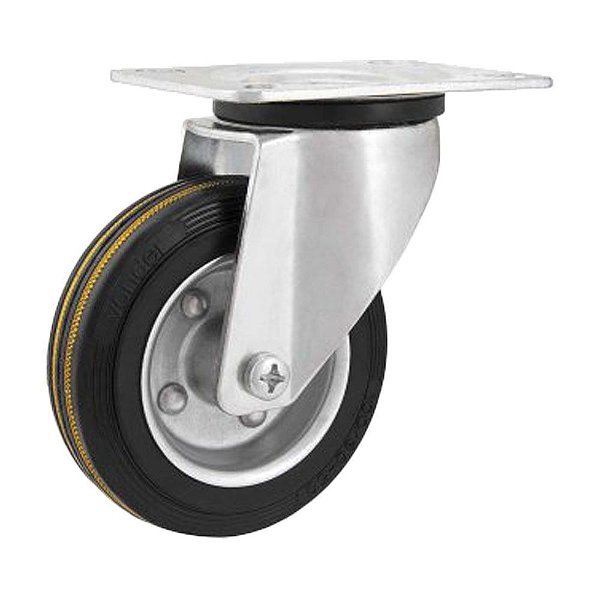 RODÍZIO RODA GIRATÓRIO BORRACHA MACIÇA PRETA 4" 101MM 88KG