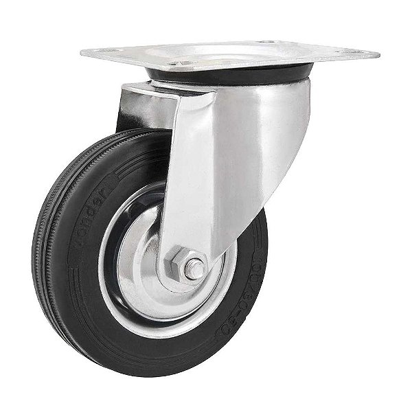 RODÍZIO RODA GIRATÓRIO BORRACHA PRETA 8" 203MM 150KG LEVE