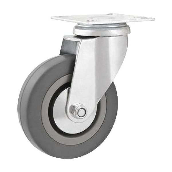 RODÍZIO RODA GIRATÓRIO BORRACHA PVC CINZA AÇO 3" 76MM