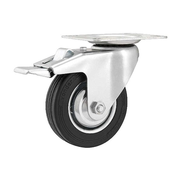 RODÍZIO RODA GIRATÓRIO FREIO BORRACHA PRETA 8 203MM150KG LEV