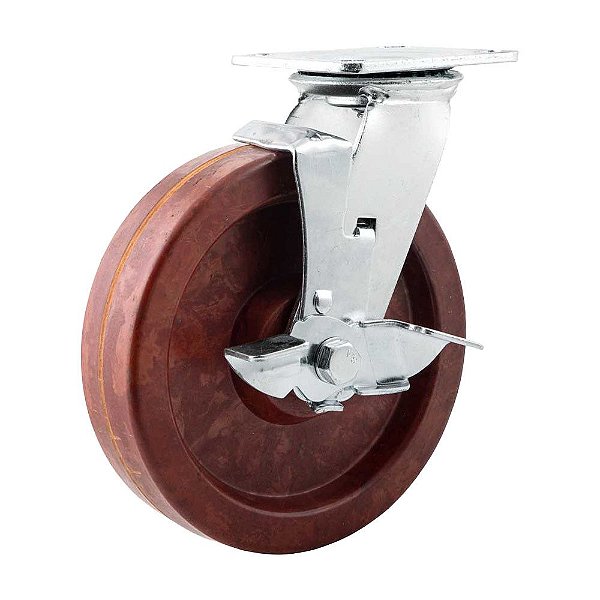 RODÍZIO RODA GIRATÓRIO FREIO CELERON MARROM 8" 203MM 600KG