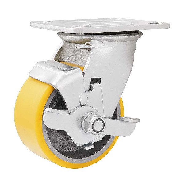 RODÍZIO RODA GIRATÓRIO FREIO POLIURETANO FERRO 4 101MM 200KG