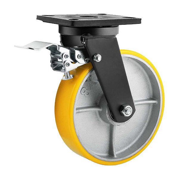 RODÍZIO RODA GIRATÓRIO FREIO POLIURETANO FERRO 8 203MM 900KG