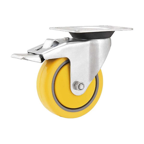 RODÍZIO RODA GIRATÓRIO FREIO PVC AMARELA 4" 101MM