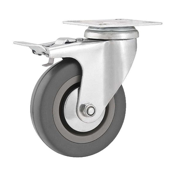 RODÍZIO RODA GIRATÓRIO FREIO PVC CINZA AÇO 2" 50MM