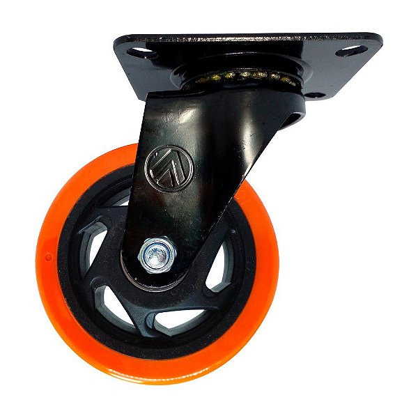 RODÍZIO RODA GIRATÓRIO PVC LARANJA REFORÇADO MÓVEIS 4" 100MM