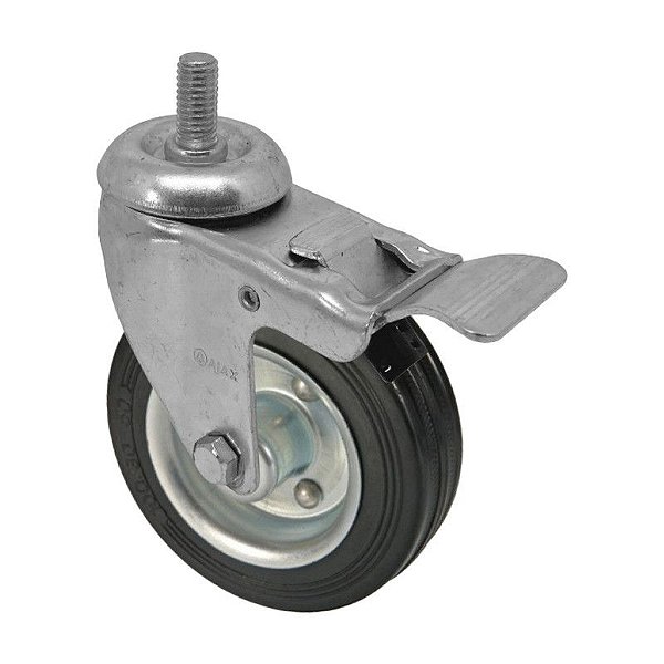 RODA RODÍZIO BORRACHA MACIÇA 4 PO GIRATÓRIO ROSCA FREIO 60KG