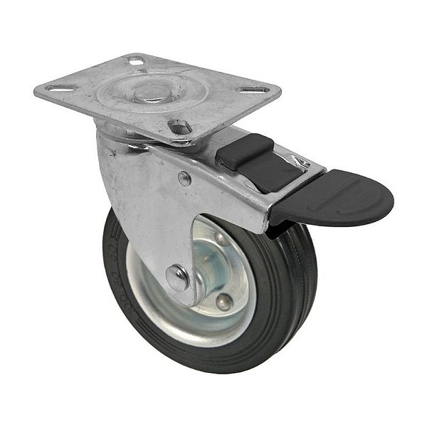 RODA RODÍZIO BORRACHA MACIÇA 3 POL 75MM GIRATÓRIO FREIO 40KG