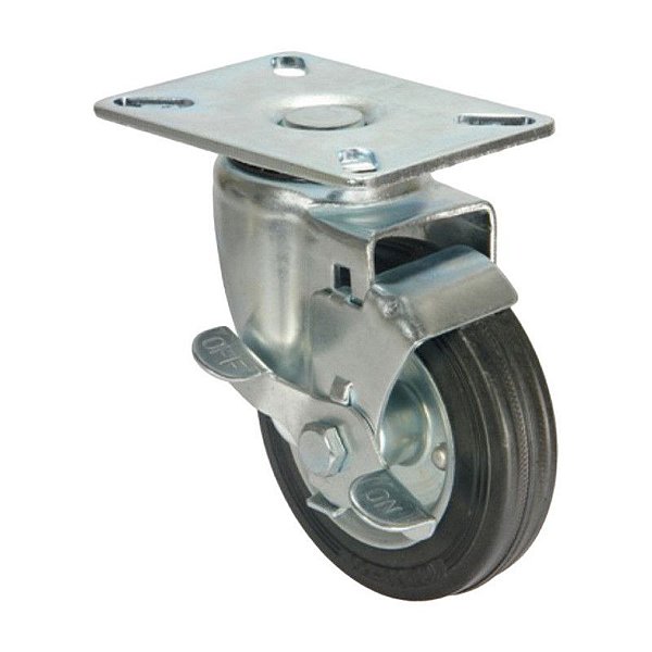 RODA RODÍZIO BORRACHA MACIÇA 3 POL 75MM GIRATÓRIO FREIO 40KG