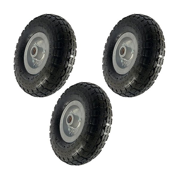 KIT 3 UN RODA PNEUM. AJAX CARGO 3.50-4 - 4L ARO ALUM. 7/8"