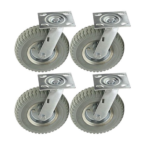 KIT 4 UN RODÍZIO GIRATÓRIO 8X2 RODA MACIÇA PU 250X4