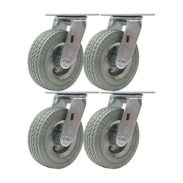 KIT 4 UN RODIZIO GIRATÓRIO RODA MACIÇA PU 6X2