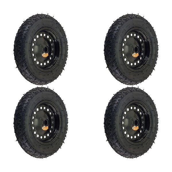 KIT 4 UN RODA PNEUM. AJAX  3.25-8 - 2L - FURO PASS. 3/4"