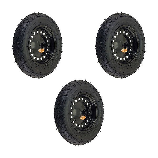 KIT 3 UN RODA PNEUM. AJAX  3.25-8 - 2L - FURO PASS. 3/4"