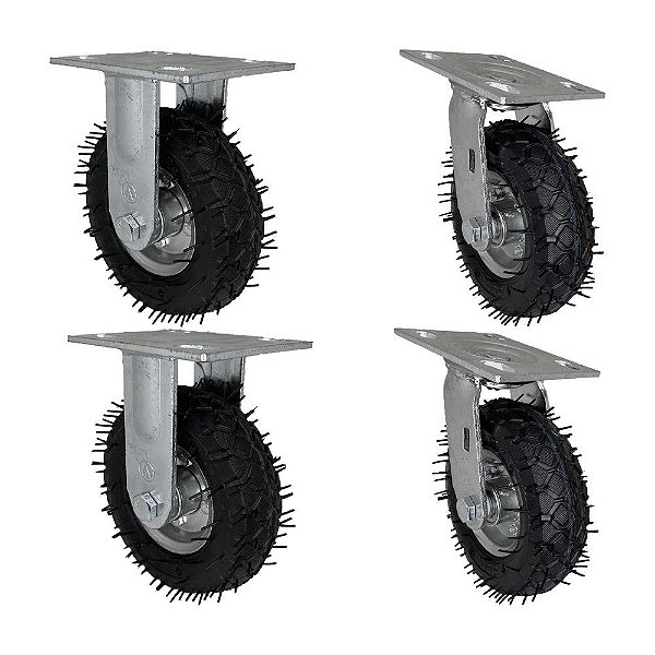 KIT 4 UN RODÍZIO FIXO E GIRATÓRIO PNEUMÁTICO CARGO SPEED 6X2
