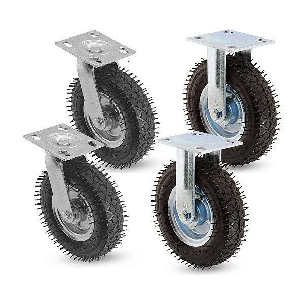 KIT 4 UN RODÍZIO GIRATÓRIO E FIXO 8X2 PNEUMÁTICO CARGO 250X4