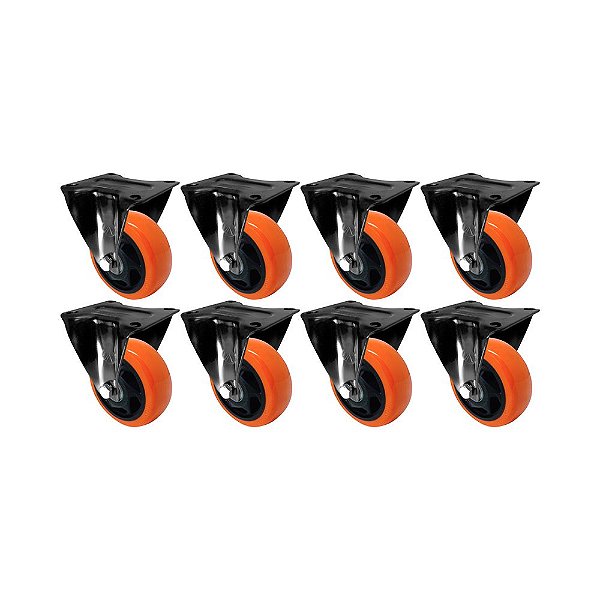 KIT 8 UN RODA RODÍZIO FIXO PVC LARANJA 1.5/8 POL 40MM MÓVEIS
