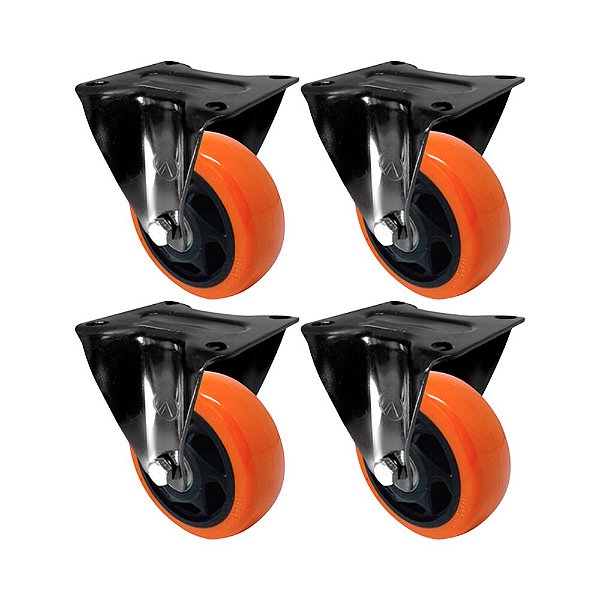 KIT 4 UN RODA RODÍZIO FIXO PVC LARANJA 1.5/8 POL 40MM MÓVEIS
