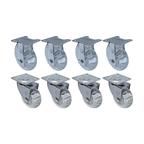 KIT 8 UN RODA RODÍZIO FIXO E GIRATÓRIO GEL 1,3/8 POL 40MM