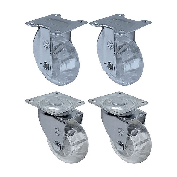 KIT 4 UN RODA RODÍZIO FIXO E GIRATÓRIO GEL 1,3/8 POL 40MM