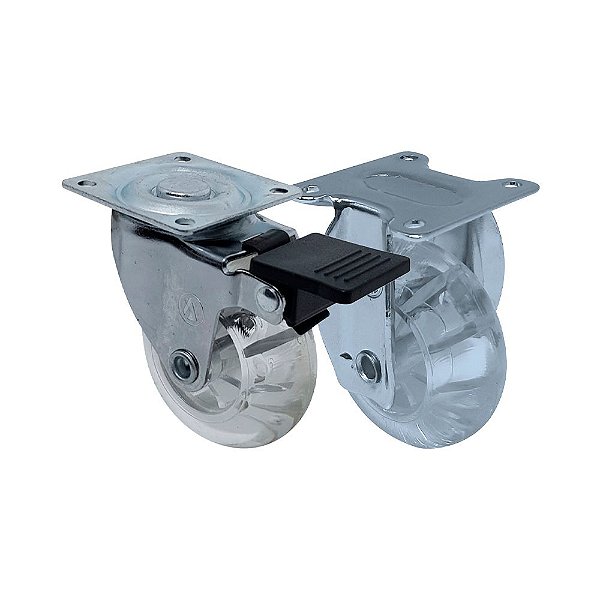 KIT 2 UN RODA RODÍZIO FIXO E GIRATÓRIO GEL 1,3/8 POL 40MM