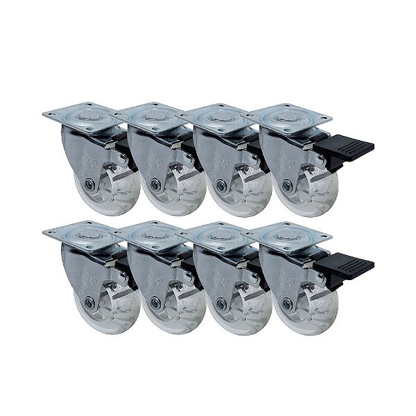 KIT 8 UN RODA RODÍZIO GIRATÓRIO FREIO GEL 1,3/8 POL 40MM