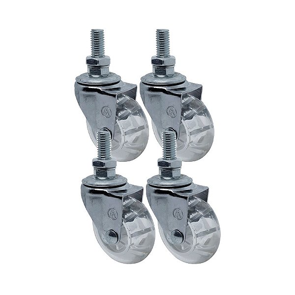KIT 4 UN RODA RODÍZIO GIRATÓRIO ROSCA GEL 1,3/8 POL 40MM