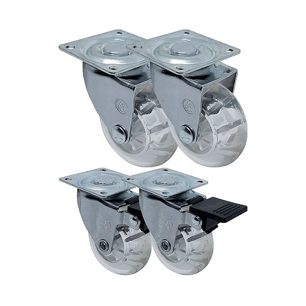 KIT 4 UN RODA RODÍZIO GIRATÓRIO FREIO GEL 1,3/8 POL 40MM
