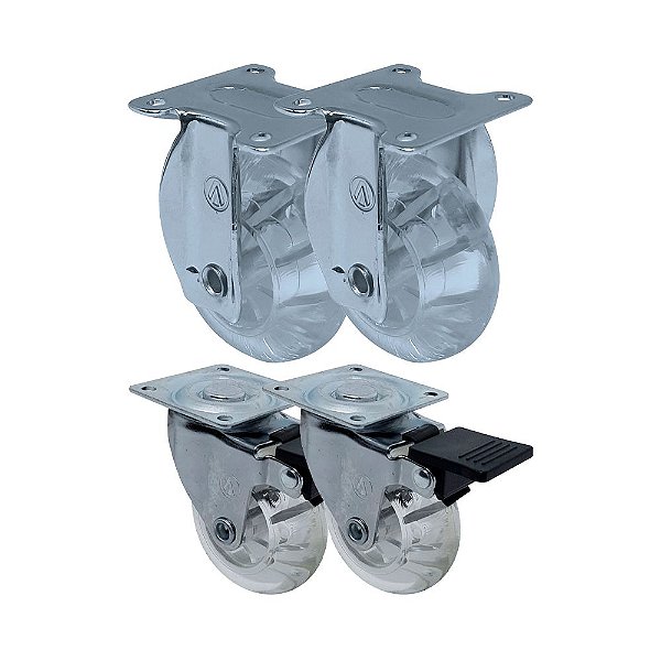 KIT 4 UN RODA RODÍZIO FIXO E GIRATÓRIO FREIO GEL 1,3/8" 40MM