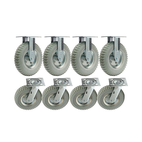 KIT 8 UN RODÍZIO FIXO E GIRATÓRIO RODA MACIÇA PU 250X4