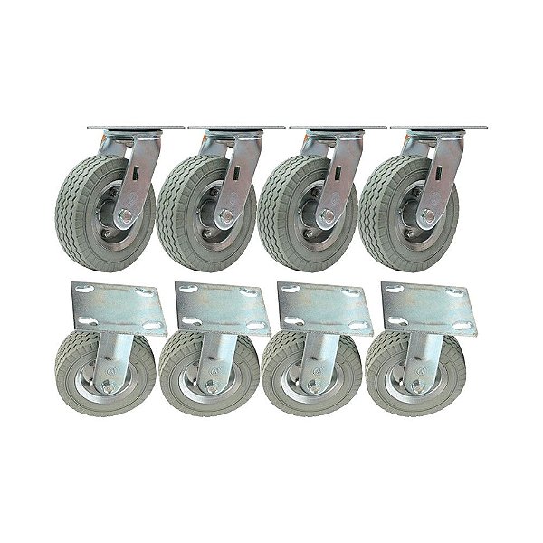 KIT 8 UN RODÍZIO FIXO E GIRATÓRIO RODA MACIÇA PU 6X2