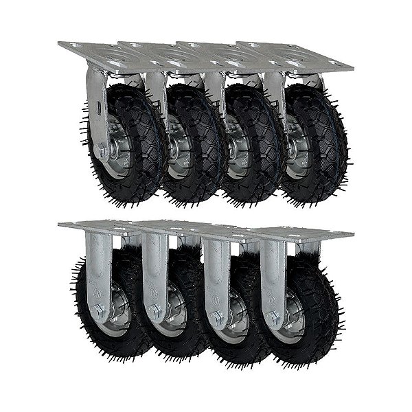 KIT 8 UN RODÍZIO FIXO E GIRATÓRIO PNEUMÁTICO CARGO SPEED 6X2