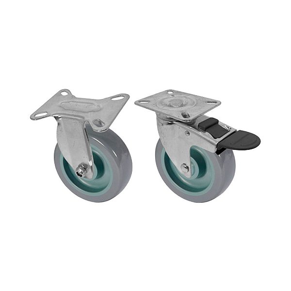 KIT 2 UN RODA RODÍZIO FIXO GIRATÓRIO TRAVA PVC BP 3 POL 75MM