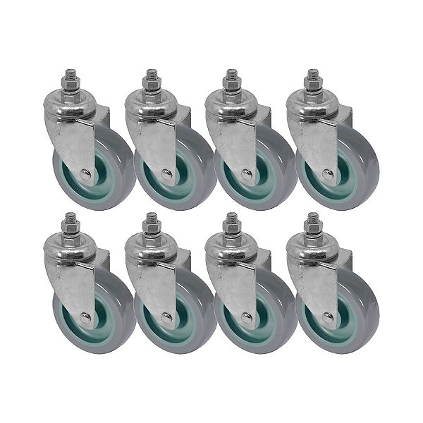 KIT 8 UN RODA RODÍZIO GIRATÓRIO ROSCA PVC BP 2 POL 50MM