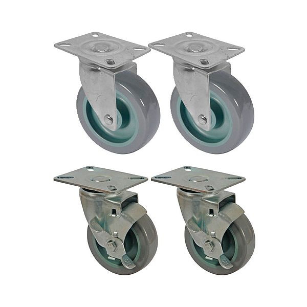 KIT 4 UN RODA RODÍZIO GIRATÓRIO FREIO PVC BP 2 POL 50MM
