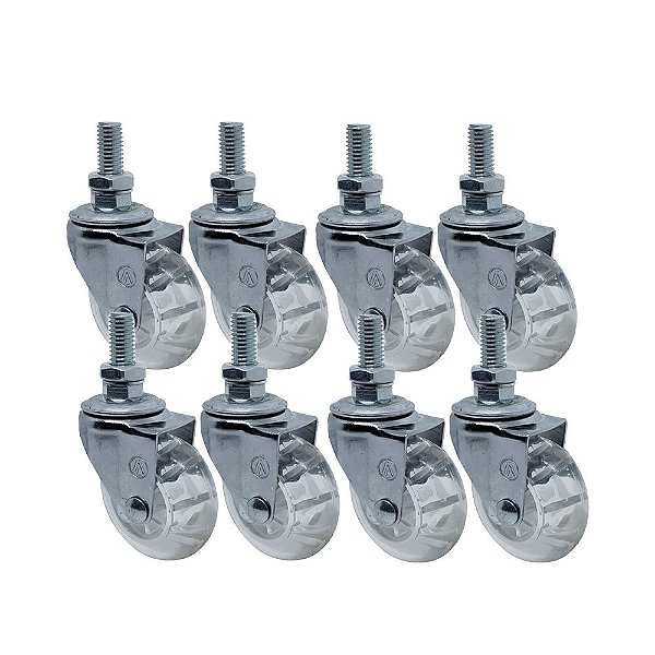 KIT 8 UN RODA RODÍZIO GIRATÓRIO ROSCA GEL 3 POL 75MM MÓVEIS