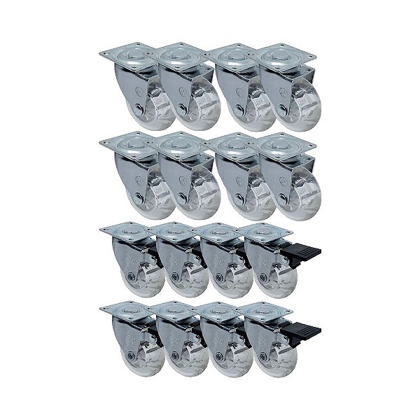KIT 16 UN RODA RODÍZIO GIRATÓRIO FREIO GEL 3 POL 75MM MÓVEIS
